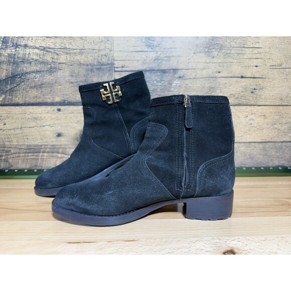 Tory Burch Eloise Black Suede Leather Side Zip Ankle Booties Shoes Womens 10.5 - Picture 5 of 11